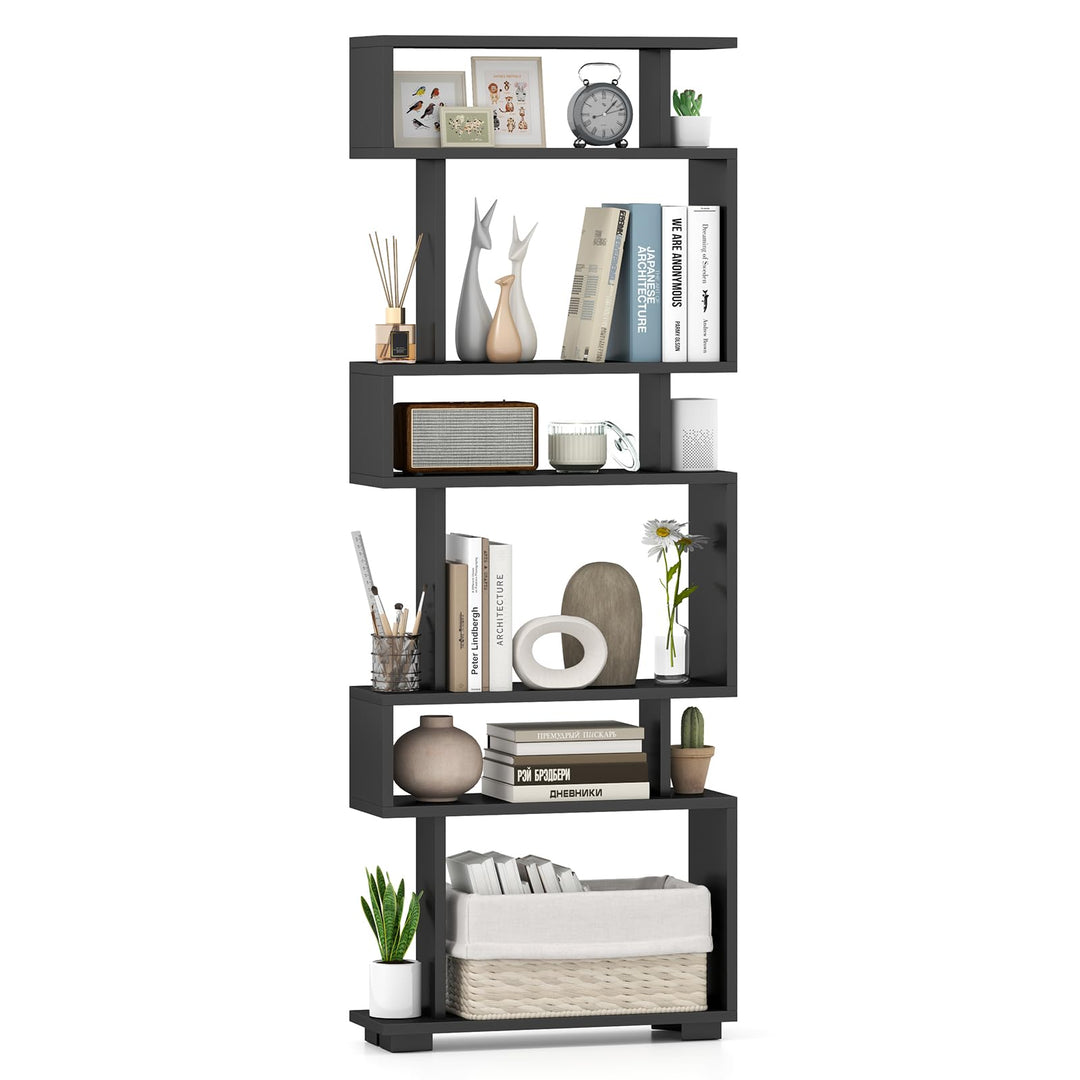 Giantex 6-Tier Geometric Bookcase Set of 1/2 64" Tall S-Shaped Bookshelf