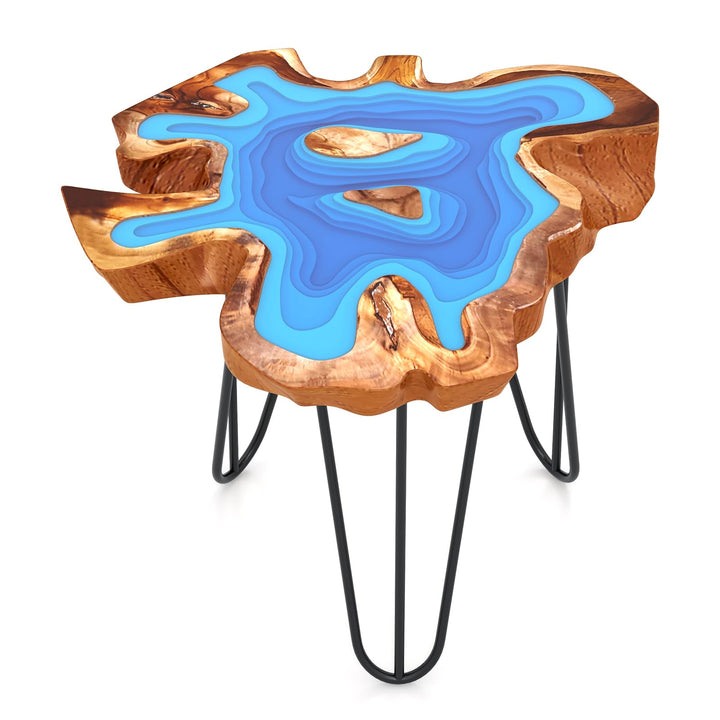 Giantex 21” Teak Wood Outdoor Side Table - Epoxy Resin End Table with Irregular Tabletop