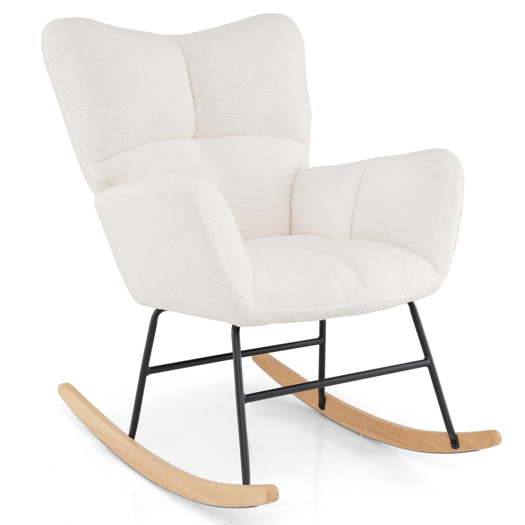 Giantex Rocking Chair Nursery, Teddy Upholstered Glider Rocker Chair w/High Backrest