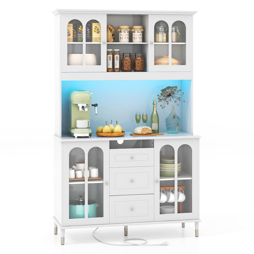 Giantex 73" Kitchen Pantry Cabinet, Kitchen Hutch Storage Cabinet with LED Lights and Charging Station