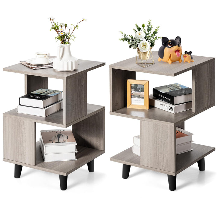 Giantex 3-Tier Geometric Bookshelf Set of 2 with Open Storage Shelves