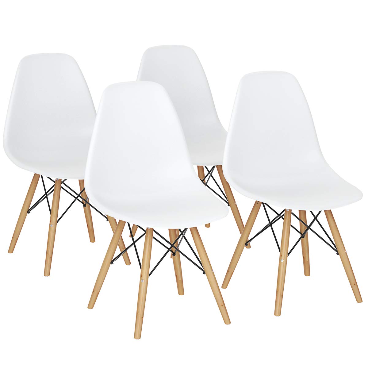 Giantex Dining DSW Chairs with Linen Cushion, Modern Mid Century Shell Chairs w/ Wood Legs