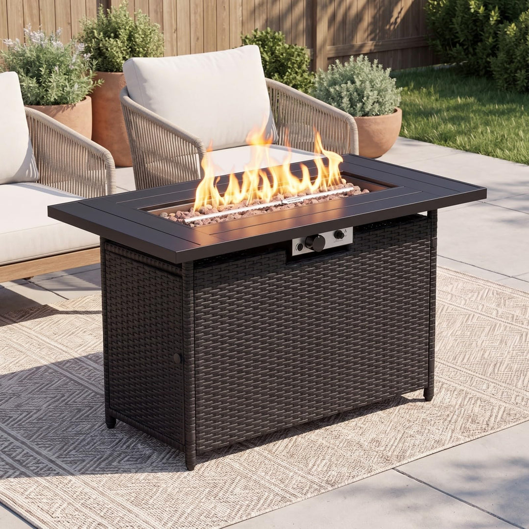 Giantex 42 Inch Propane Fire Pit Table | 50,000 BTU Wicker Gas Fire Table with Removable Lid