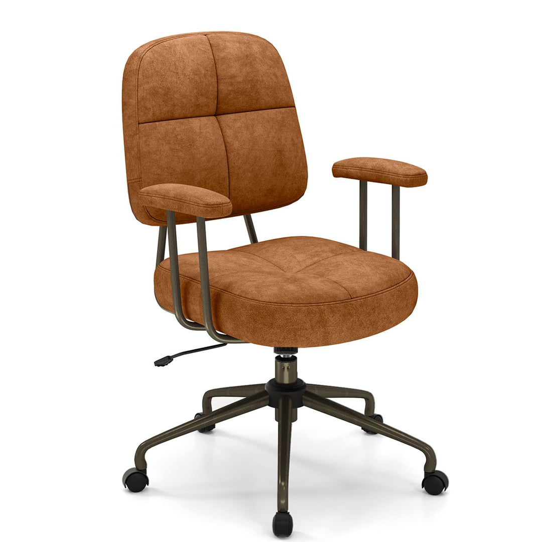 Giantex Mid Century Modren Office Chair, Fuax Leather Desk Chair w/Armrest & Mid Back
