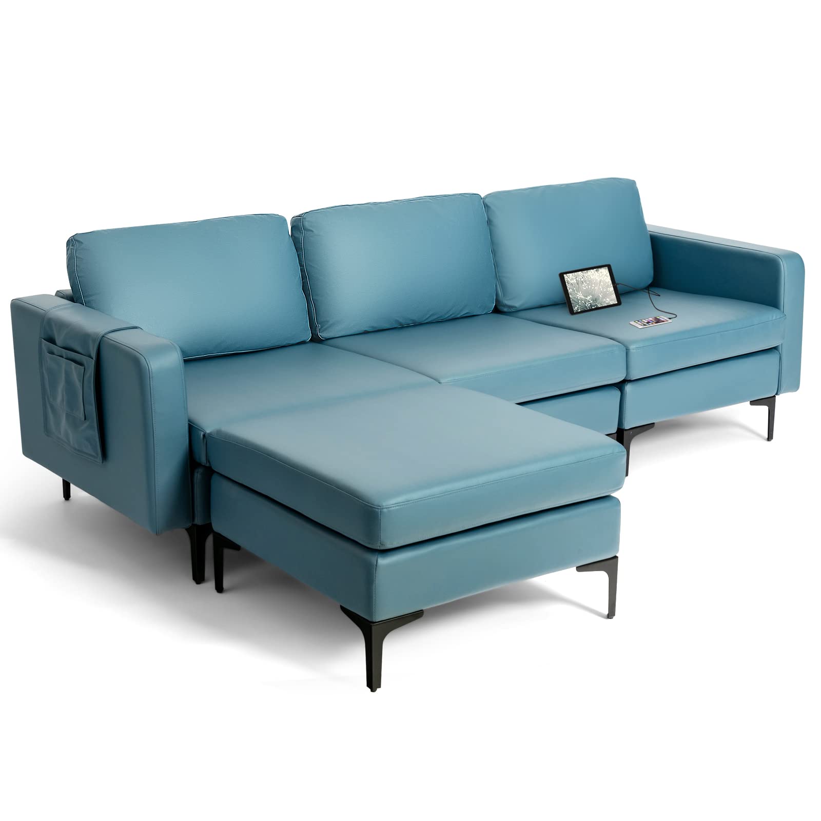 Giantex 94.5" L Convertible Sofa Couch, 3 Seat Sectional Sleeper with USB Ports & Socket