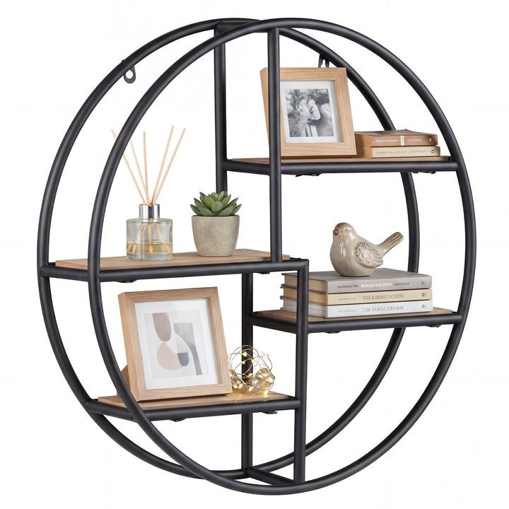 Giantex Industrial Style Round Wall Shelves for Living Room
