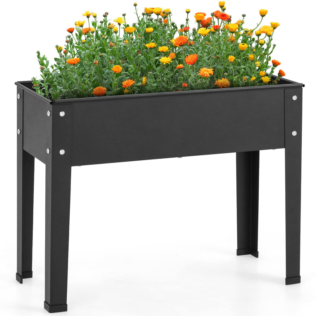indoor raised planter box Giantex Raised Garden Bed, Metal Planter Box with Legs, Drain Hole, Outdoor Indoor Elevated Garden Box 11"D x 40"W x31.5"H / Black