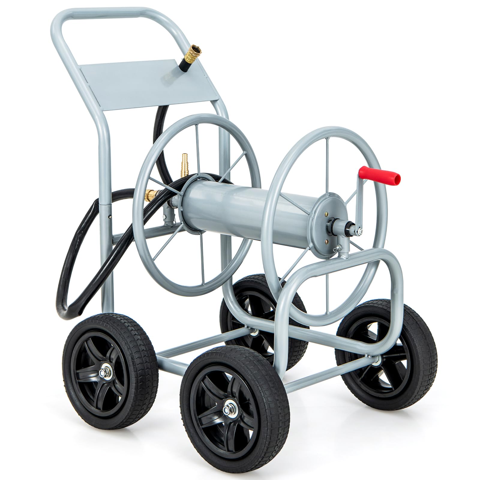 Giantex Garden Hose Reel Cart - Water Hose Cart with 4 Wheels & Non-Slip Grip, Grey