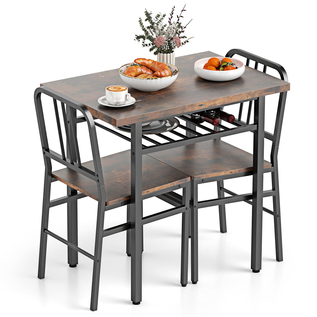 Giantex 3-Piece Dining Table Set | Rectangular Kitchen Table with Storage Rack and 2 Dining Chairs