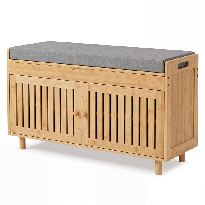 GIANTEX 36" Bamboo Shoe Storage Bench with Lift Top &amp; Cushion