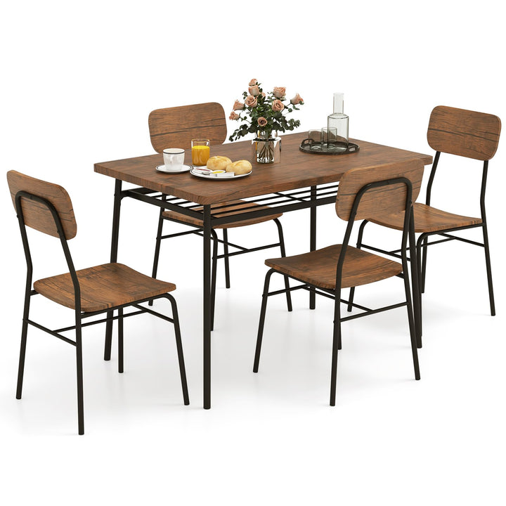 Giantex 5-Piece Dining Table Set, Kitchen Table Chairs Set with Dinner Table, Storage Rack, Metal Frame