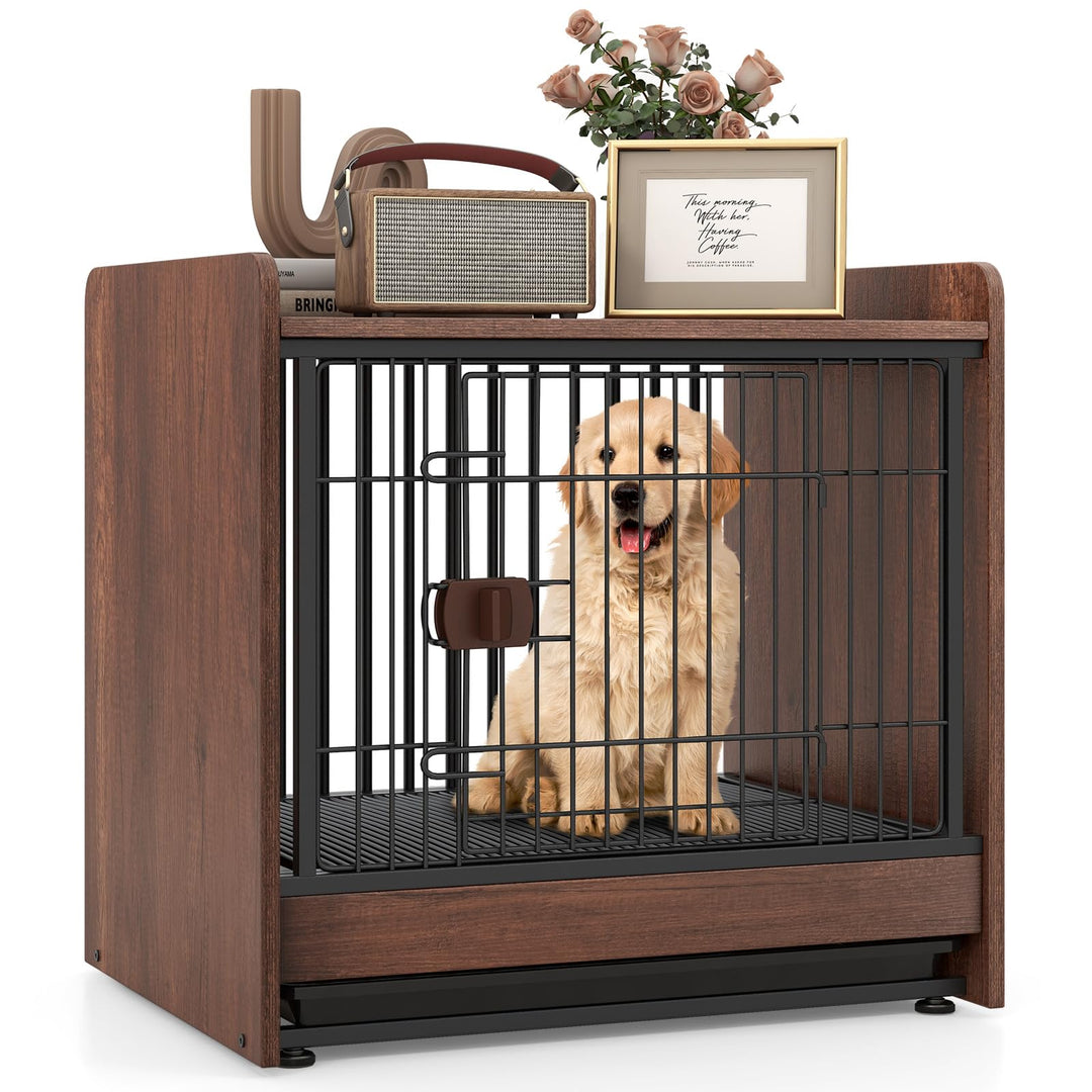 Giantex Dog Crate End Table - Wooden Dog Kennel Furniture with Removable Pull-Out Tray