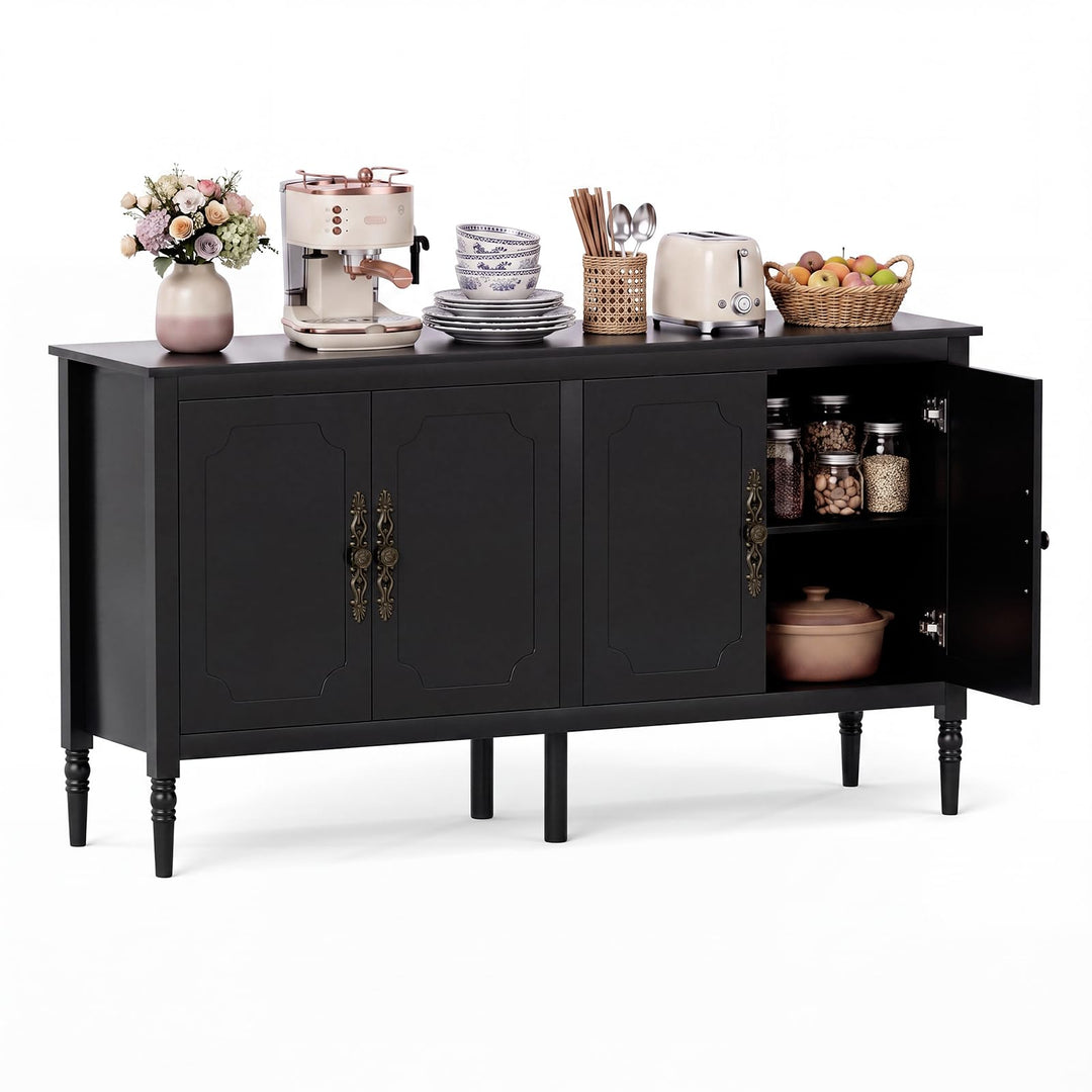 GIANTEX 58" Buffet Sideboard Cabinet w/ 4 Doors &amp; Adjustable Shelves