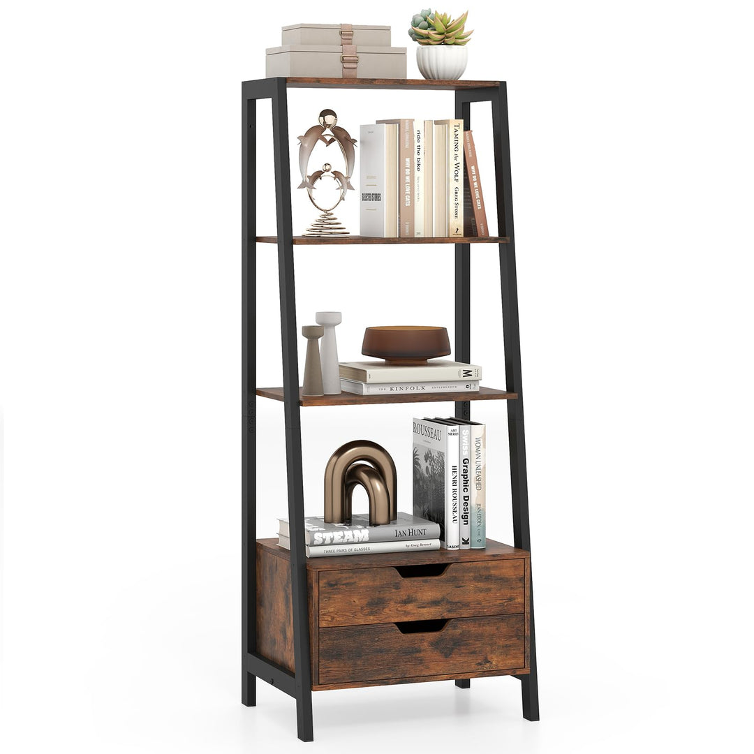 Giantex 4-Tier Bookshelf with 2 Drawers Set of 1/2