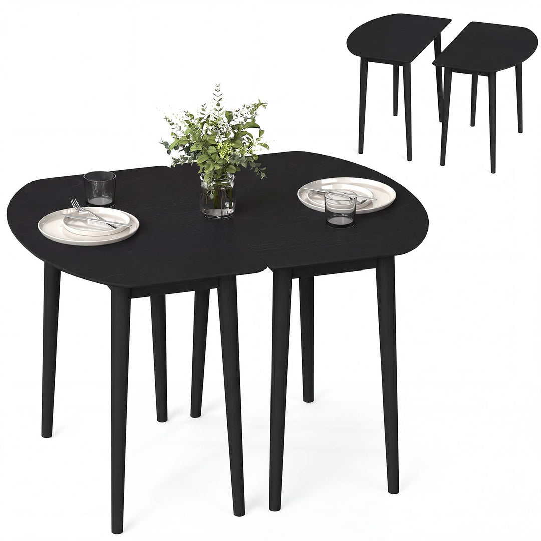 Giantex Dining Table Set with 2 Half-Round Dinner Tables for 4-6 45" Farmhouse Extendable Kitchen Table