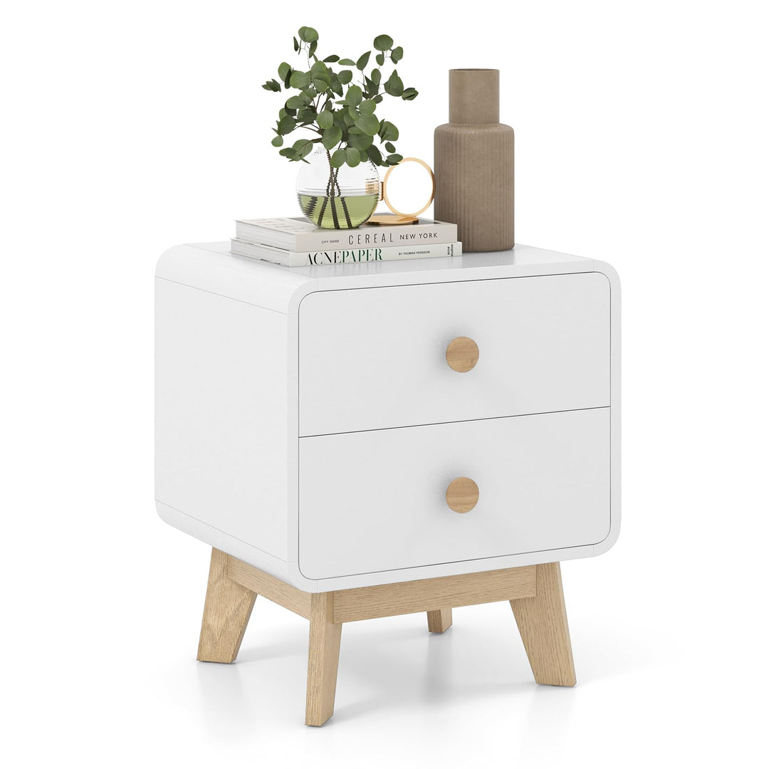 Giantex Night Stand with 2 Drawers, Mid Century Modern Bedside Table with Cute Round Knobs