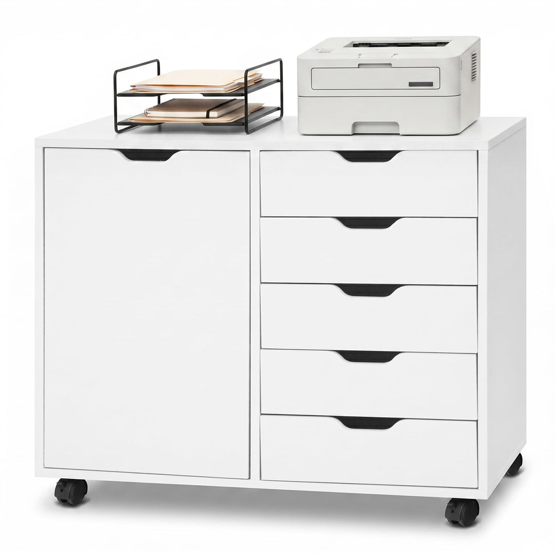 Giantex 5 Drawer Storage Cabinet on Wheels with Adjustable Shelf
