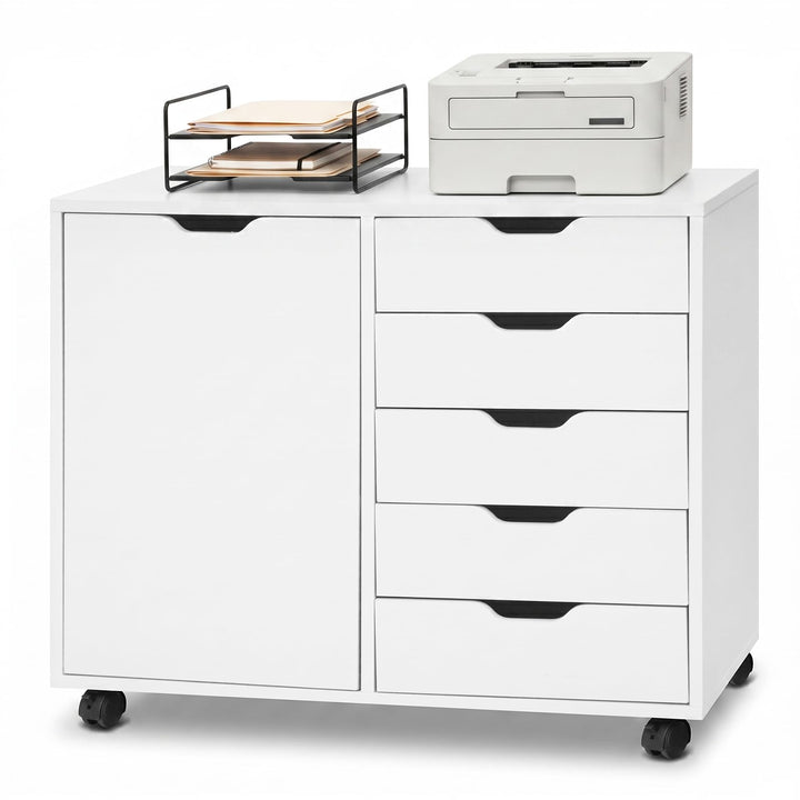Giantex 5 Drawer Storage Cabinet on Wheels with Adjustable Shelf