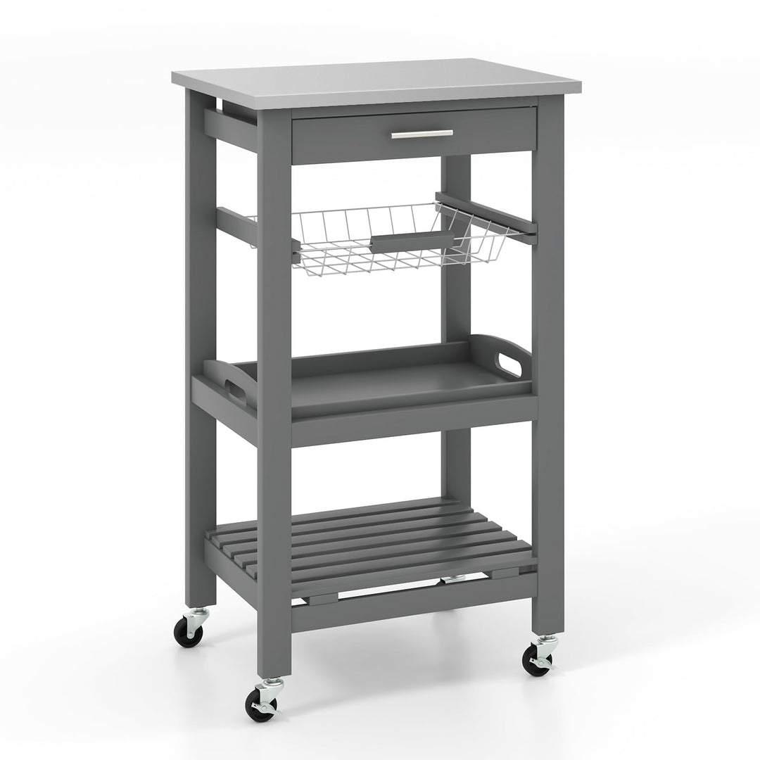Giantex Kitchen Island Cart Rolling Kitchen Trolley with Stainless Steel Tabletop