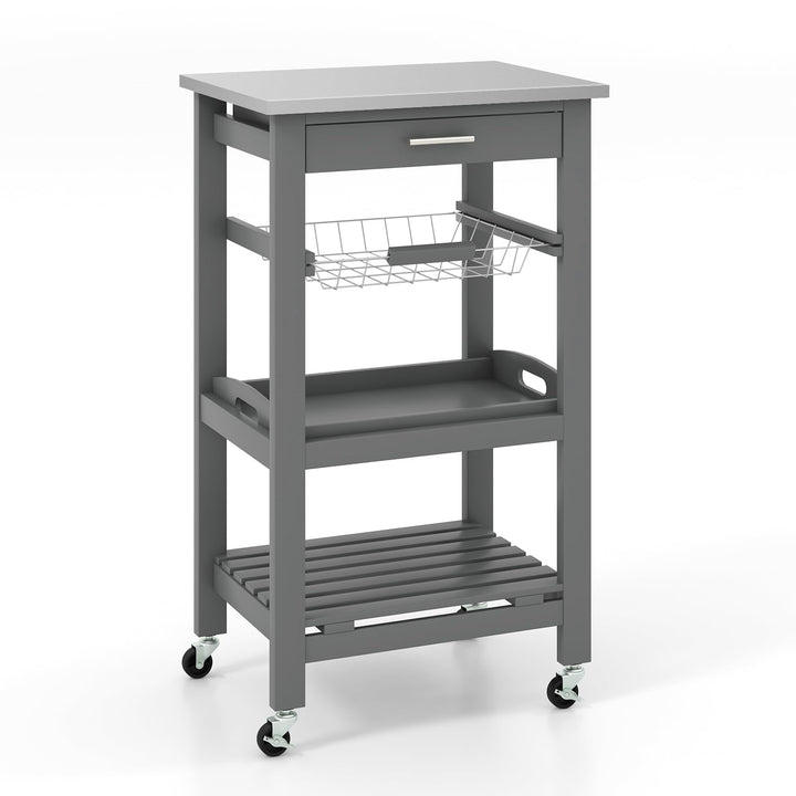 Giantex Kitchen Island Cart Rolling Kitchen Trolley with Stainless Steel Tabletop
