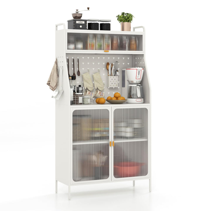 Giantex Pantry Organizers and Storage, 63.5" H Kitchen Buffet Cabinet with Hutch, Pegboard