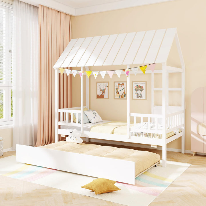 Giantex Twin House Bed with Trundle Bed Twin