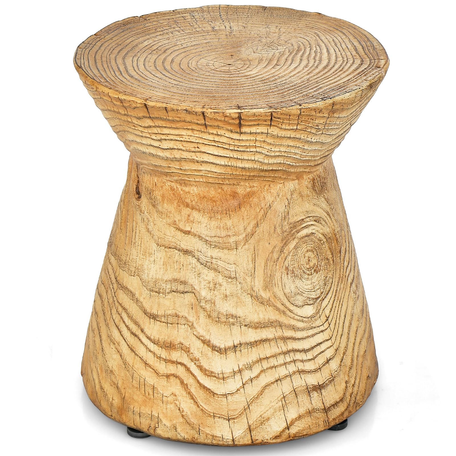 Giantex Hourglass-Shaped Outdoor Side Table - 14.5”D x 17”H Hollow Garden Stool W/Wood Grain