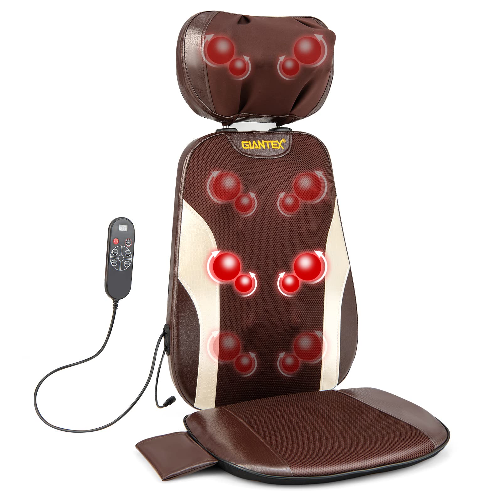 Giantex Back Massager Chair Pad - Chair Massager with Adjustable Neck Pillow, 3 Speeds & 3-Level Timer, Brown