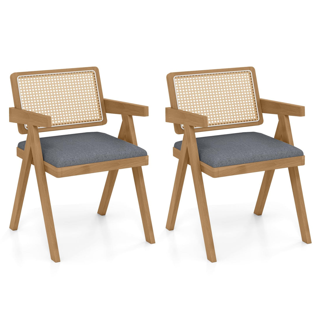 Giantex Rattan Dining Chairs, Leathaire Kitchen Chairs w/Armrests & Padded Cushion