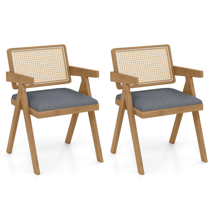 Giantex Rattan Dining Chairs, Leathaire Kitchen Chairs w/Armrests & Padded Cushion