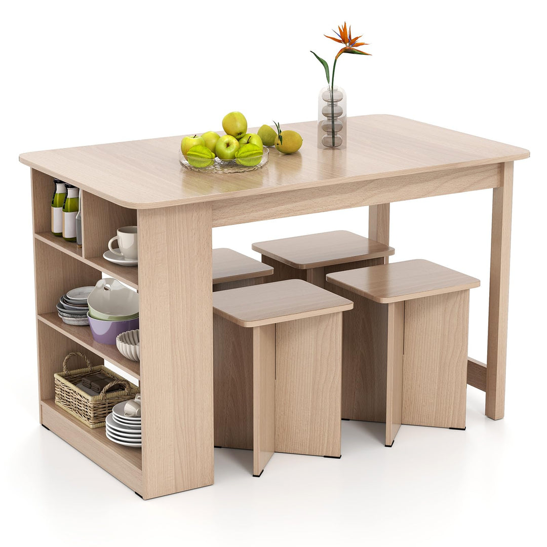 Giantex Kitchen Table Set for 4 with Side Storage Shelf