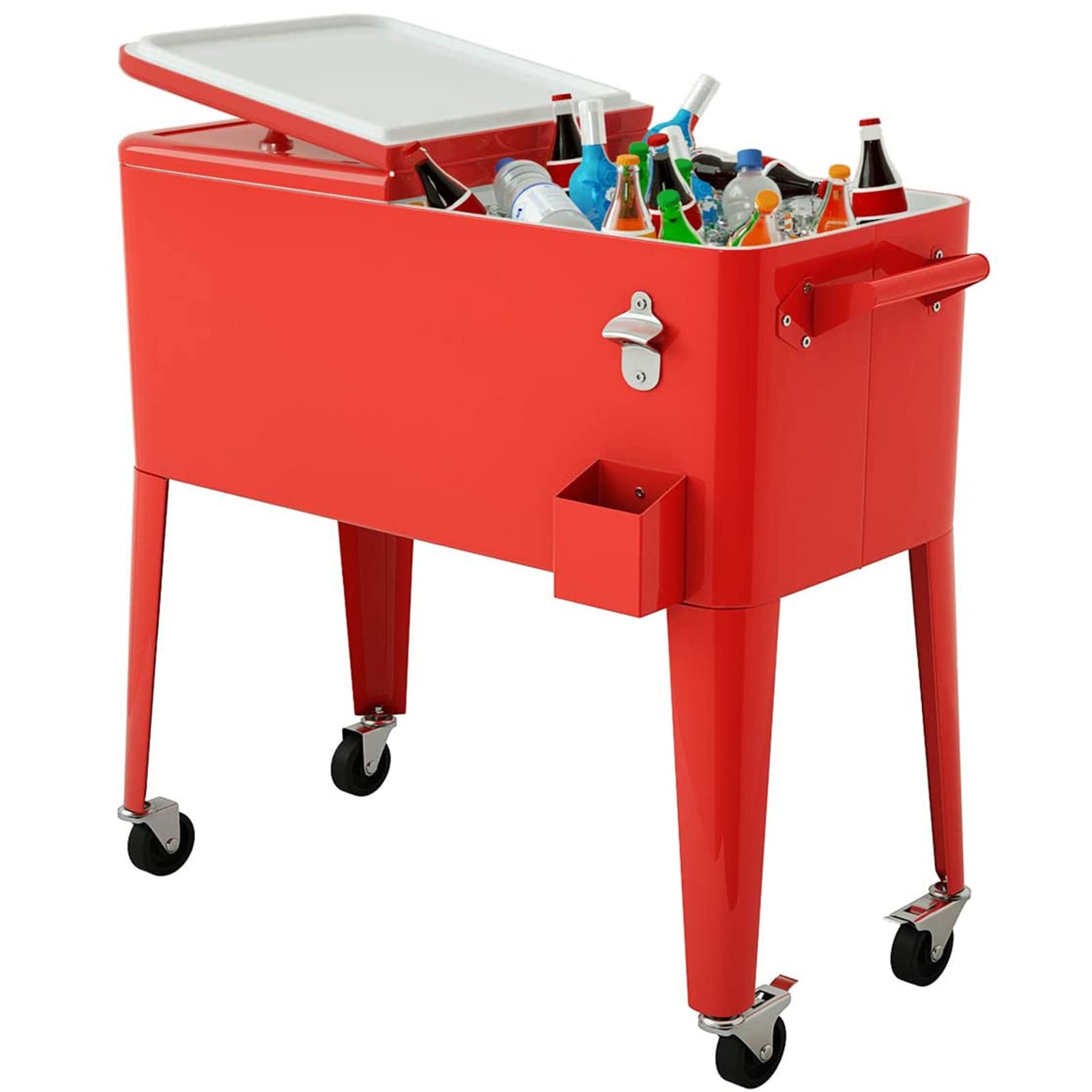 80 Quart Cooler Cart Outdoor Cooler Cart ,Portable Cooler with Casters,Red Metal