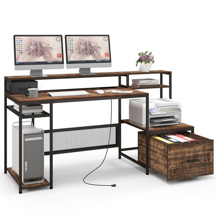 Giantex 67" Computer Desk with File Drawers Cabinet, Home Office Desk with Monitor Stand