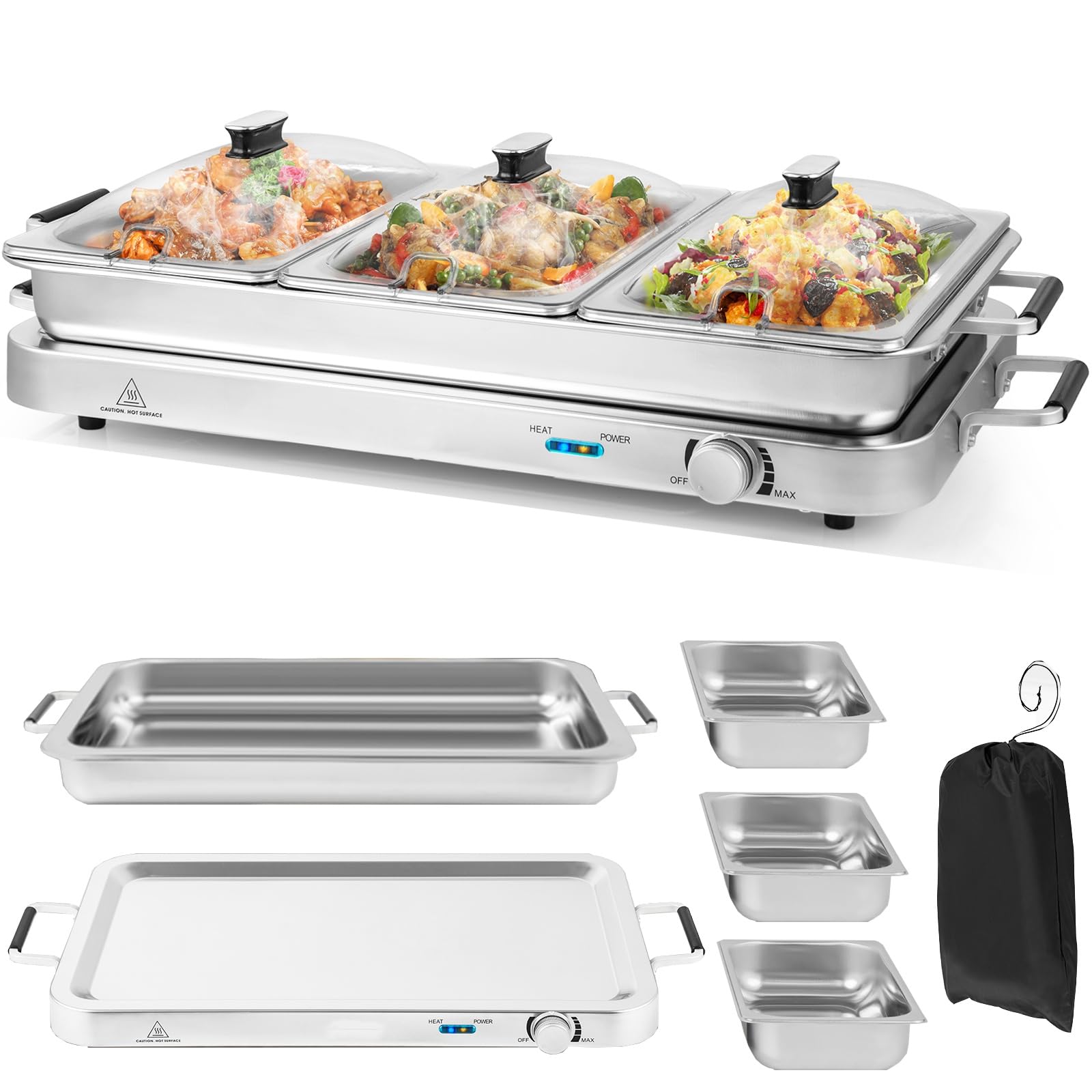 Giantex Buffet Server & Electric Food Warmer, 2-in-1 Food Warming Tray, Adjustable Temperature