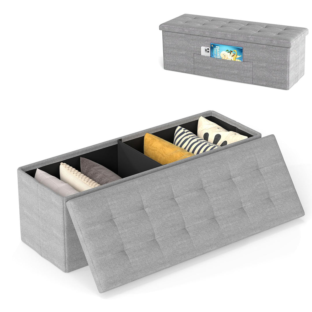 Giantex 43 Inches Folding Storage Ottoman Bench Upholstered Storage Chest with Side Pocket