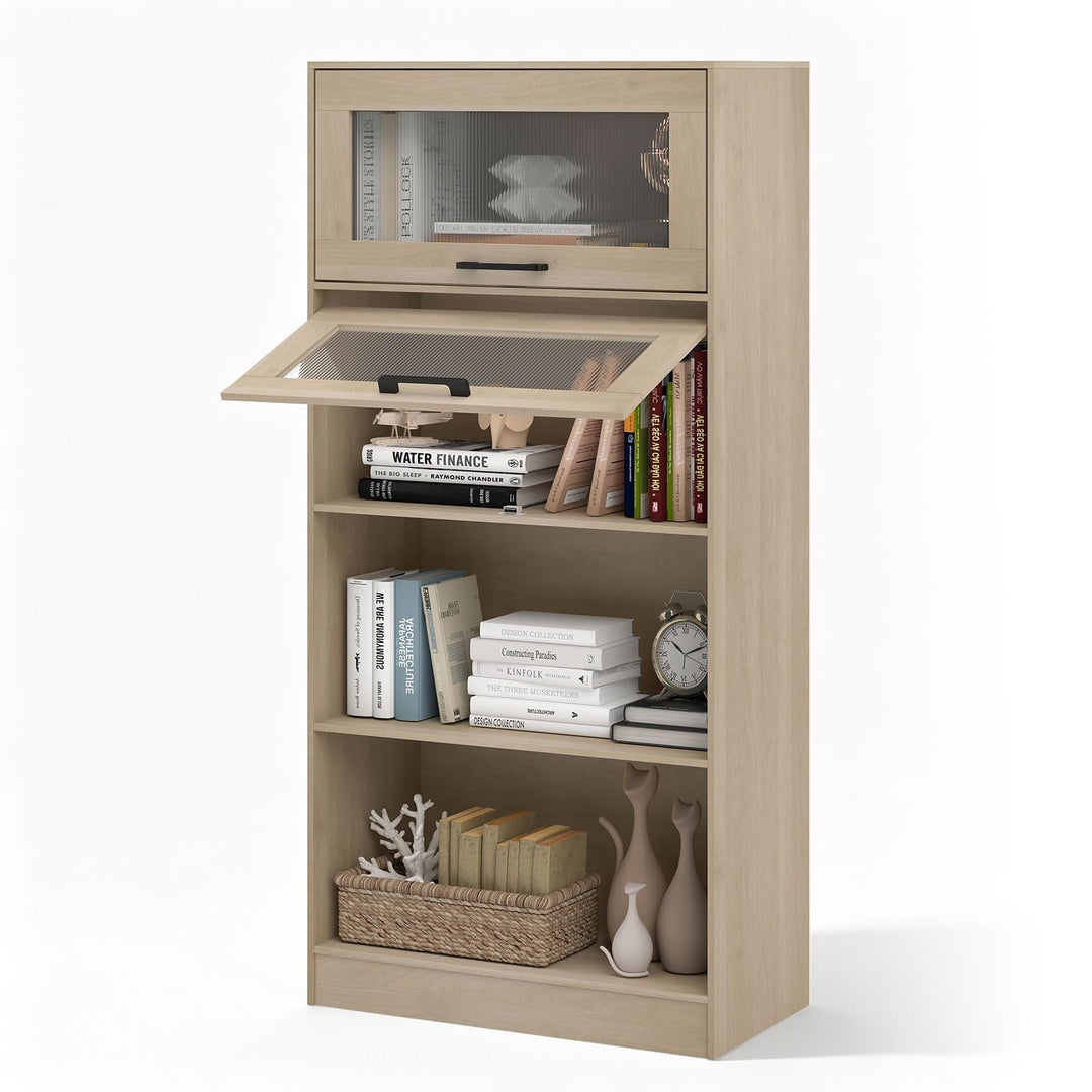 Giantex  4-Tier Tall Bookcase with Flip-up Doors