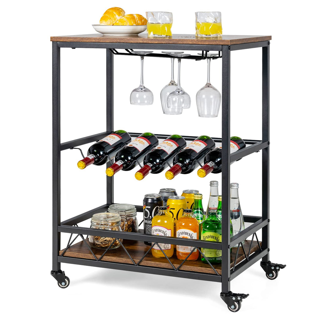 3-Tier Rolling Kitchen Island Cart Industrial Style Trolley Serving Cart