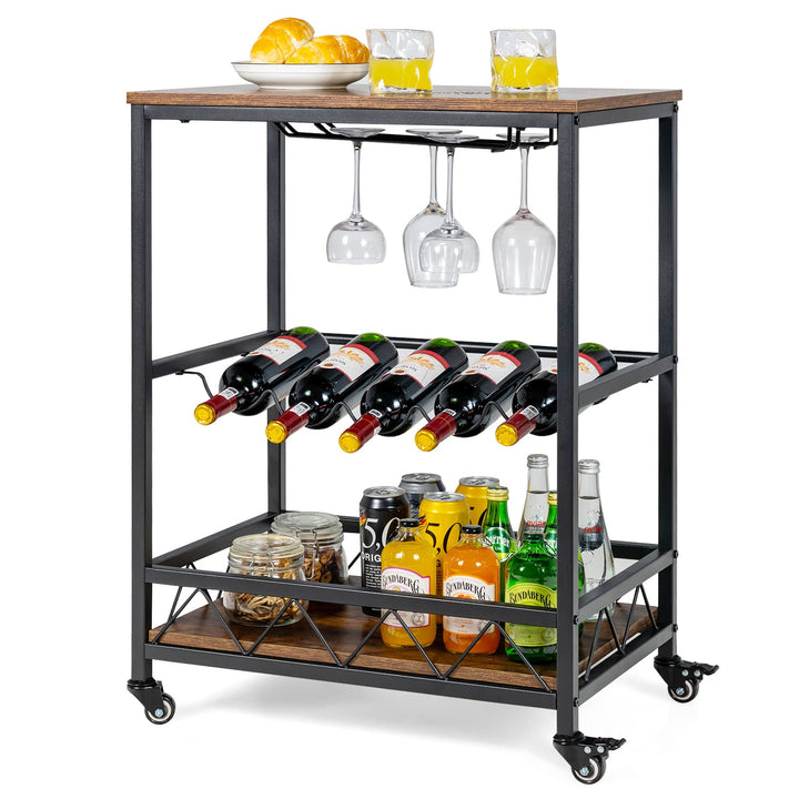 3-Tier Rolling Kitchen Island Cart Industrial Style Trolley Serving Cart