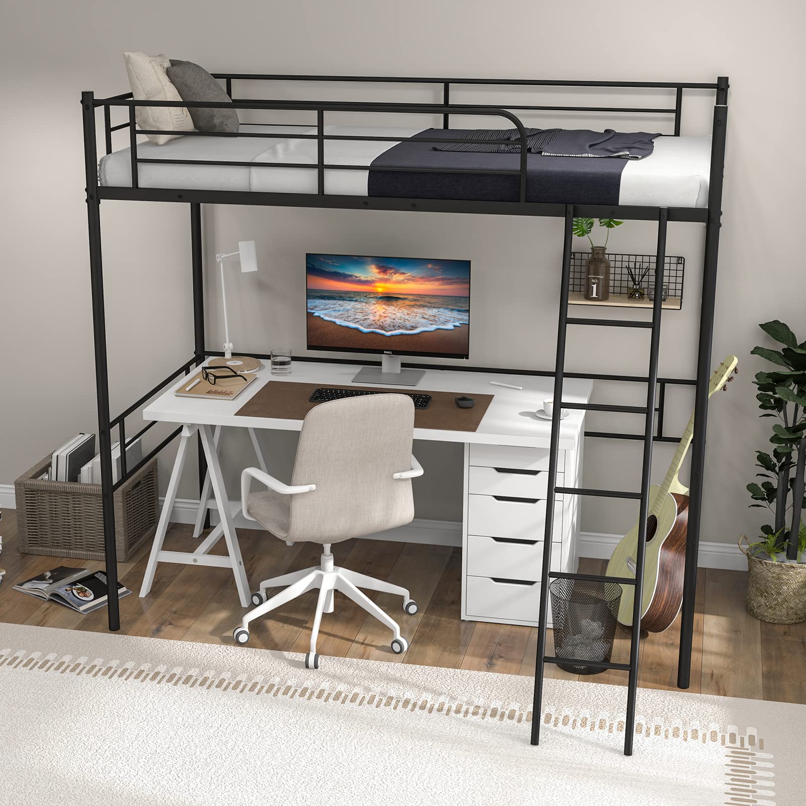 Metal Loft Bed Twin Size - Giantex