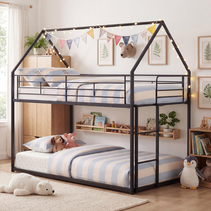 Giantex House-Shaped Twin Over Twin Metal Bunk Bed