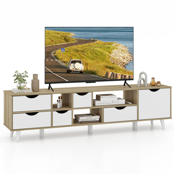 Giantex TV Stand for TVs up to 65”, Entertainment Center with 5 Drawers, 1 Cabinet, Television Stands for Bedroom, Oak