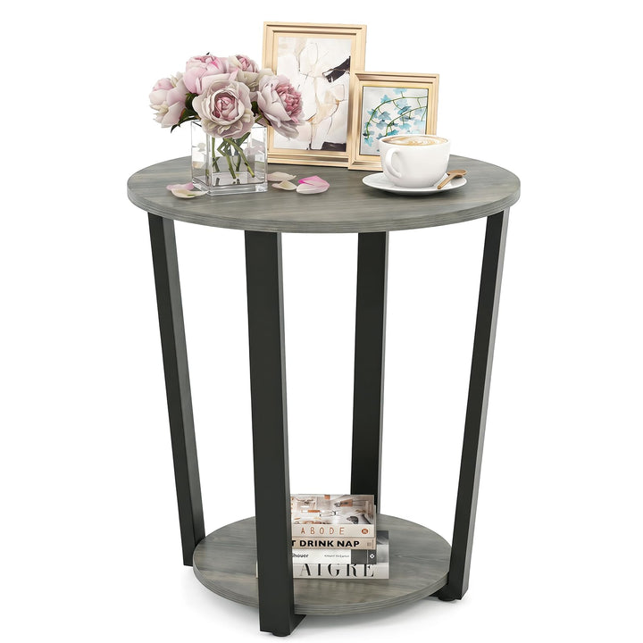Giantex Round End Table with Open Storage Shelf and Metal Frame