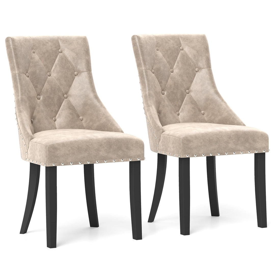 Giantex Upholstered Dining Chairs Set of 2/4, Tufted Wingback Kitchen Chairs w/Solid Wood Legs, Padded Seat