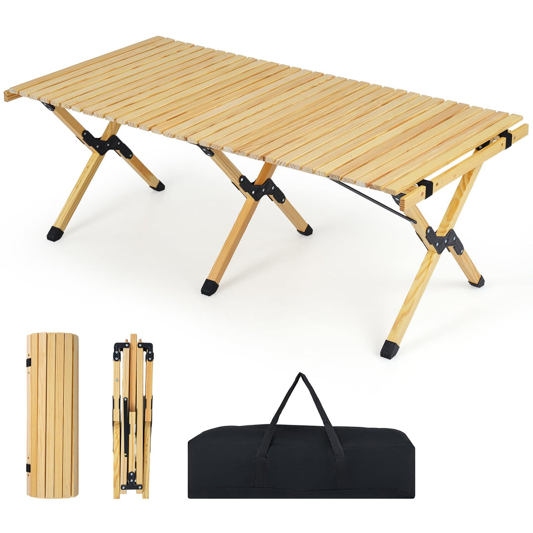 Giantex Portable Roll-Up Pine Wood Picnic Table with Carry Bag (48" L x 24" W x 18" H)
