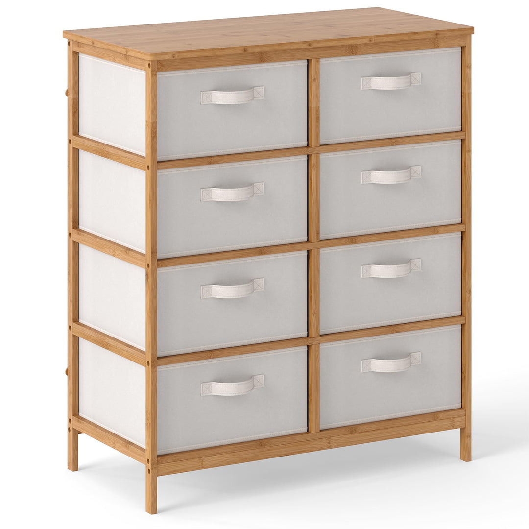 Giantex 8-Drawers Dresser Bamboo Fabric Storage Tower with Removable Fabric Bins