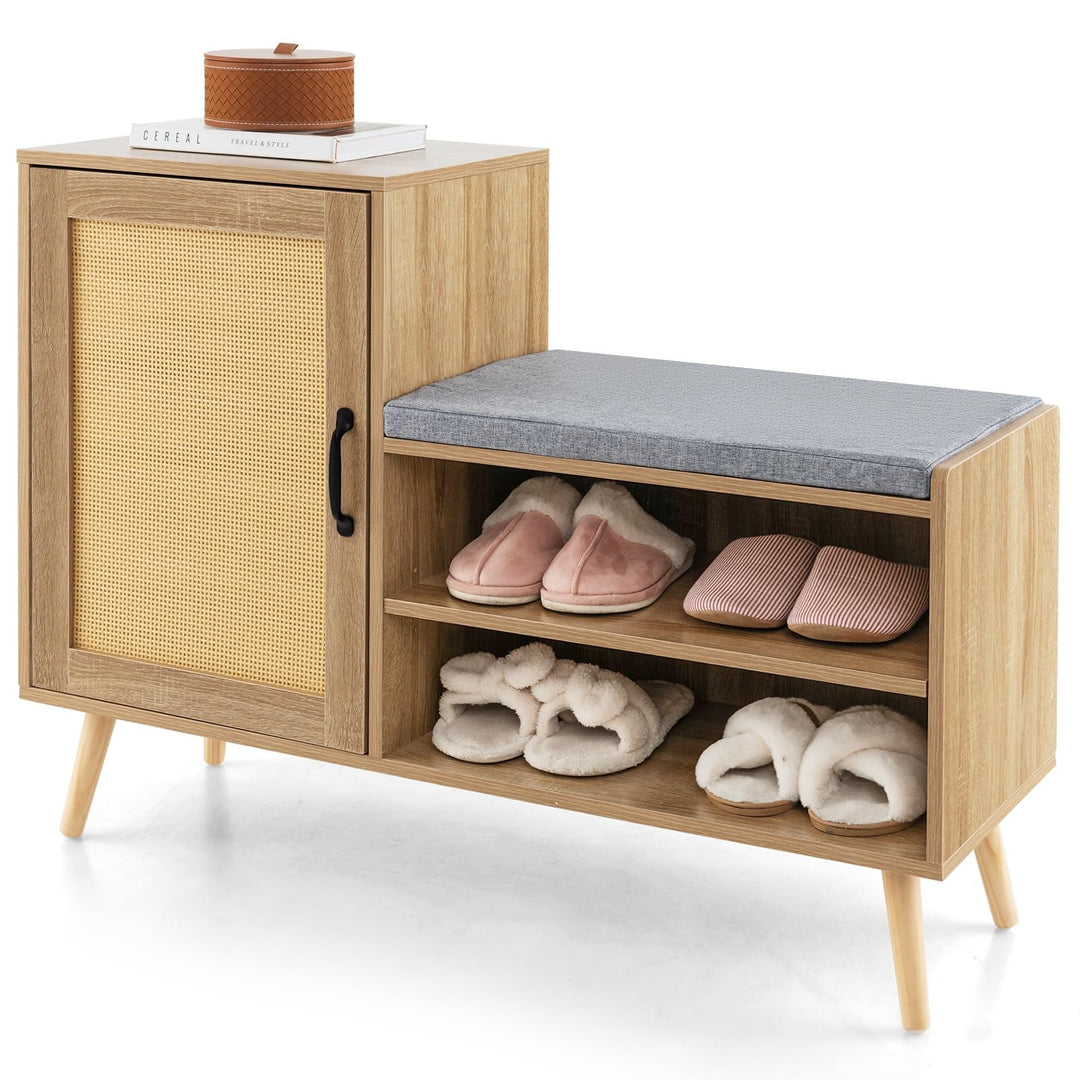 Giantex Shoe Cabinet with Shoe Bench - Rattan Shoe Storage Cabinet, Shoe Rack Organizer for 10-12 Pairs
