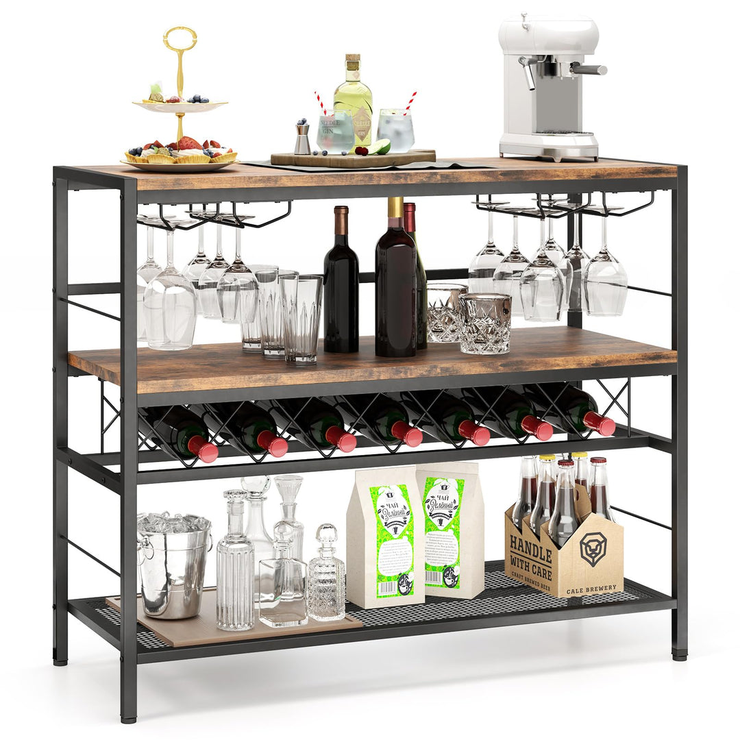 Giantex 4-Tier Wine Rack Table - 7-Bottle Wine Bar Cabinet w/ 4 Wine Racks & 16 Glasses Holder
