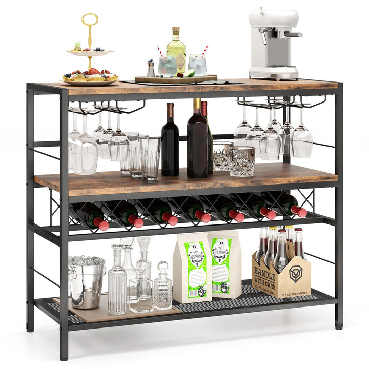 Giantex 4-Tier Wine Rack Table - 7-Bottle Wine Bar Cabinet w/ 4 Wine Racks & 16 Glasses Holder