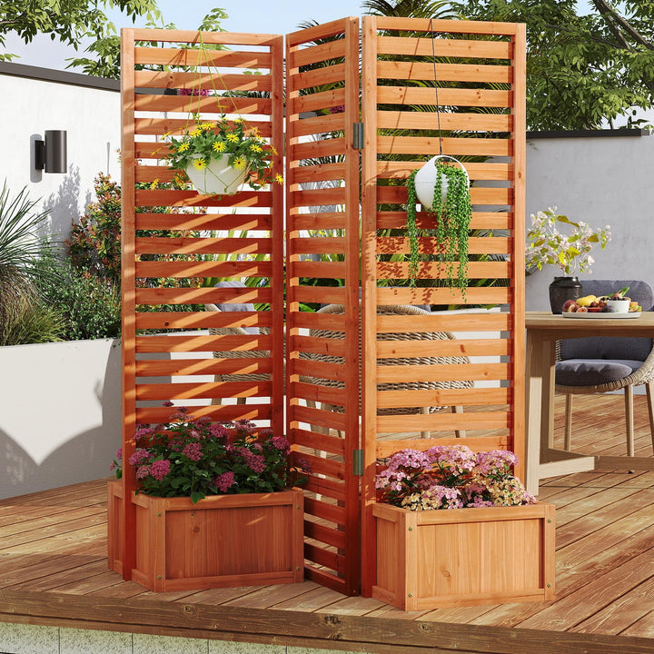 Giantex Outdoor Wooden Privacy Screen with Planter Box