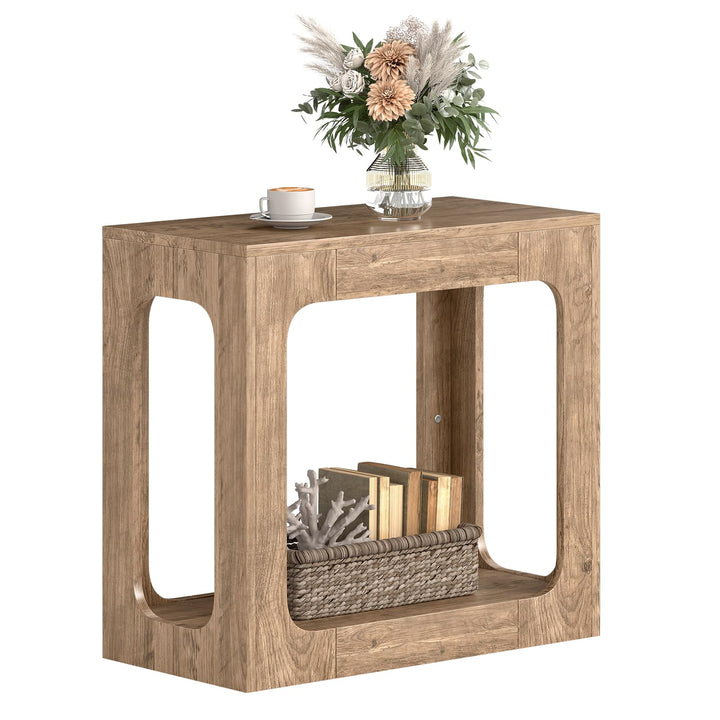 Giantex Narrow End Table 2-Tier Farmhouse Side Table with Open Storage Shelf